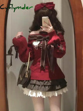 Cyflymder Chirstmas Knitted Sweater Women Winter Off Shoulder Red Pullover Y2k Vintage Clothing Slim Fit Jumpers Casual