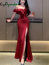 Cyflymder Christmas DRESS TO IMPRESS Sexy Bodycon Long Dresses for Women Wedding Evening Party Prom Robe Ruffles Slash