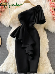 Cyflymder Christmas DRESS TO IMPRESS Sweet Style Y2K Long Dresse For Women Three-dimensional Ruffles Split Diagonal