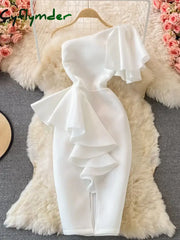 Cyflymder Christmas DRESS TO IMPRESS Sweet Style Y2K Long Dresse For Women Three-dimensional Ruffles Split Diagonal