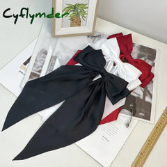 Cyflymder Christmas Elegant Red Streamer Large Bow Ribbon Hair Clip For Women Fashion Simple Solid Satin Ponytail Bow