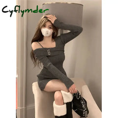Cyflymder Christmas Outfits Y2K Knitted Mini Dress Women Streetwear Sexy Off Shoulder Sweater A Line Dresses Christmas