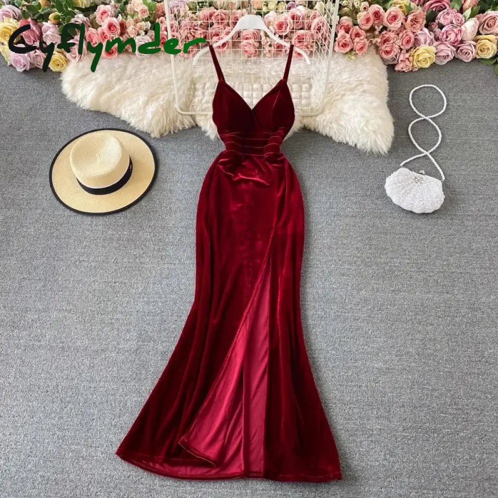 Cyflymder Christmas Party Dress Sexy Deep V Neck Backless Split Dress Off Shoulder Fashion Birthday Party Evening