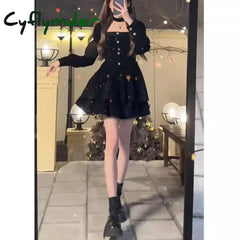 Cyflymder Christmas Red Dress Female Hepburn Style Temperament Long Sleeved Slim Velvet French Dress Autumn Winter