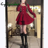 Cyflymder Christmas Red Dress Female Hepburn Style Temperament Long Sleeved Slim Velvet French Dress Autumn Winter