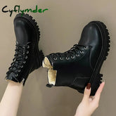Cyflymder Chunky Heels Lace Up Combat Boots Women Winter Warm Short Plush Ankle Boots Woman Platform Non-Slip PU
