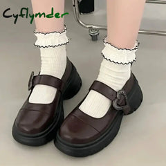Cyflymder Chunky Loafers Shoes autumn Women Japanese Style Slip On brown Lolita Shoes Women Fashion Thick Sole Round