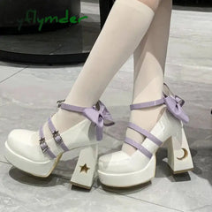 Cyflymder Chunky Platform High Heels Pumps Women Spring Punk Thick Heel Mary Jane Lolita Shoes Woman Patent Leather