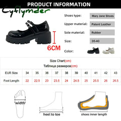 Cyflymder Chunky Platform Mary Jane Shoes Women Heart Buckle Strap Thick Heels Pumps Woman Black