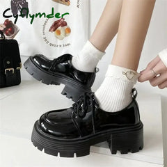 Cyflymder Chunky Platform Oxfords Shoes for Women spring Non Slip Lace Up Flats Woman Thick Bottom Patent Leather