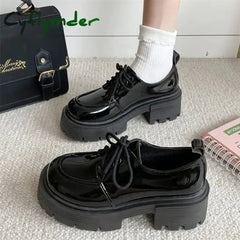 Cyflymder Chunky Platform Oxfords Shoes for Women spring Non Slip Lace Up Flats Woman Thick Bottom Patent Leather