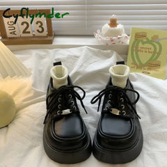 Cyflymder Chunky Pumps Platform Oxfords Shoes for Women Spring Lace Up Flats Woman Thick Bottom Patent Leather Gothic