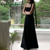 Cyflymder Classic Black Evening Dresses Sexy Strapless Satin Wedding Dresses Elegant Floor-length A-line Simple Bridal
