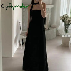 Cyflymder Classic Black Evening Dresses Sexy Strapless Satin Wedding Dresses Elegant Floor-length A-line Simple Bridal