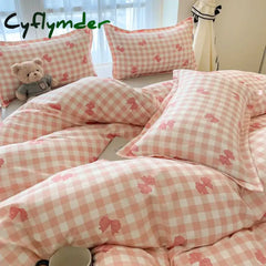 Cyflymder Classic Duvet Cover Set with Pillowcases Flat Sheet Nordic Style No Comforter New Bedding Kit Double Twin