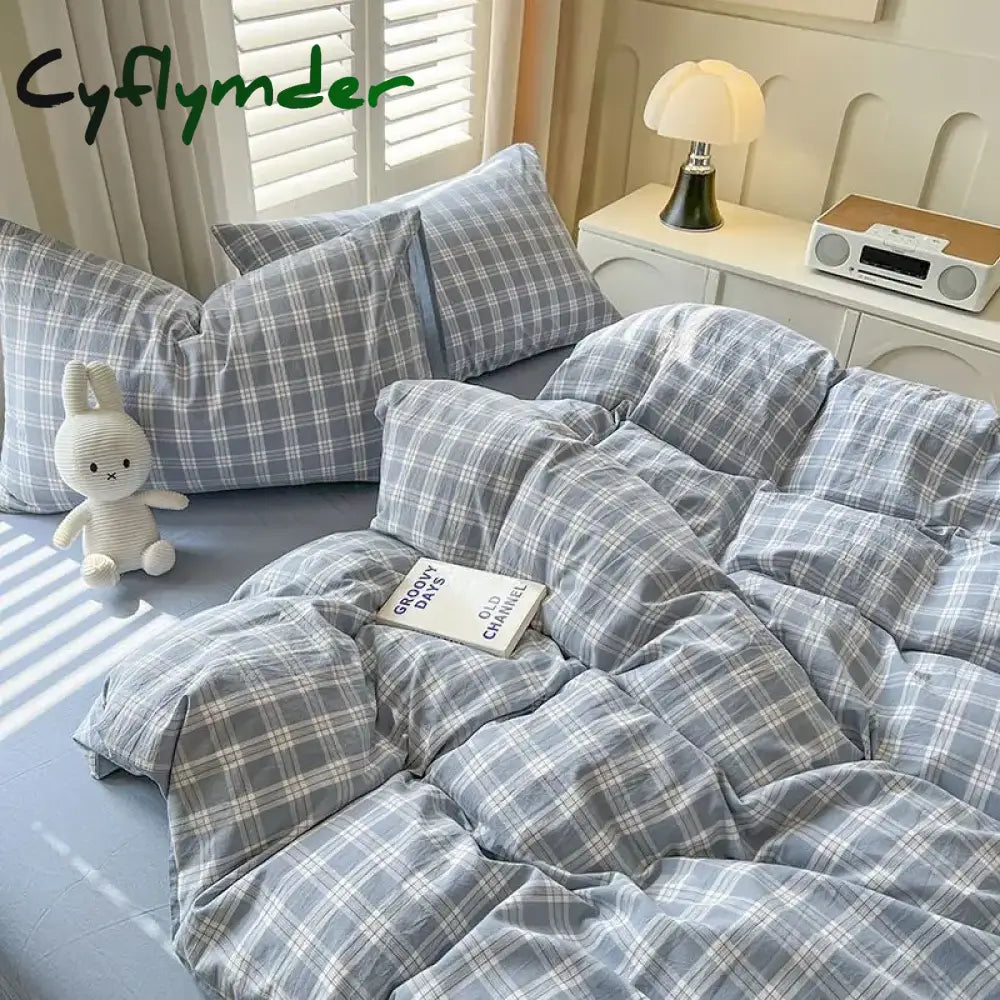 Cyflymder Classic Duvet Cover Set with Pillowcases Flat Sheet Nordic Style No Comforter New Bedding Kit Double Twin