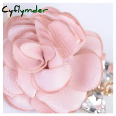 Cyflymder Cloth Flower Keychain Women Girls Sweet Pearl Tassel Floral Keyring Bohemian Rose Car