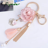 Cyflymder Cloth Flower Keychain Women Girls Sweet Pearl Tassel Floral Keyring Bohemian Rose Car