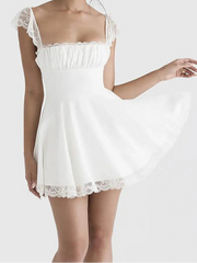 Cyflymder - Coastal Cowgirl Lace Trim Tie Back Short Dress Dresses