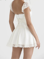 Cyflymder - Coastal Cowgirl Lace Trim Tie Back Short Dress Dresses
