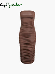 Cyflymder - Cocoa Beans Ruched Tube Midi Dress Dresses