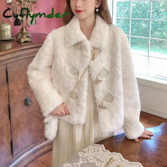 Cyflymder cold weather outfits Autumn Winter New Fashion Turn-down Collar Long Sleeve Coats Lazy Rabbit Fur Women’s