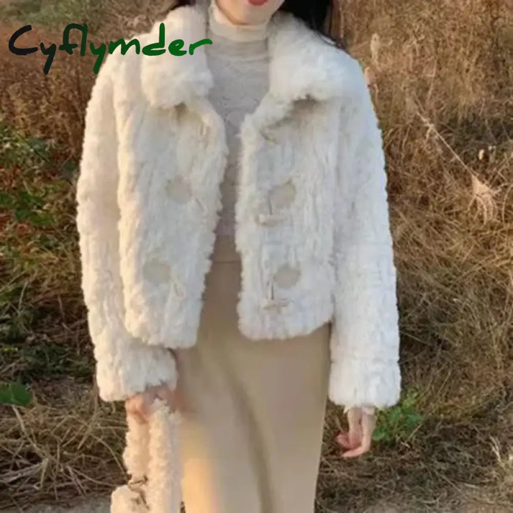 Cyflymder cold weather outfits Autumn Winter New Fashion Turn-down Collar Long Sleeve Coats Lazy Rabbit Fur Women’s