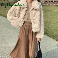 Cyflymder cold weather outfits Autumn Winter New Fashion Turn-down Collar Long Sleeve Coats Lazy Rabbit Fur Women’s
