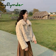Cyflymder cold weather outfits Autumn Winter New Fashion Turn-down Collar Long Sleeve Coats Lazy Rabbit Fur Women’s