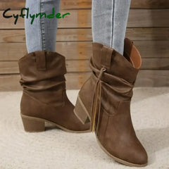 Cyflymder cold weather outfits New Shoes for Women Slip-on Women’s Boots Fashion Sewing Daily Boots Women Hot Sale