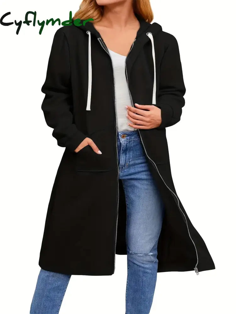 Cyflymder cold weather outfits Plus Size Hoodies for Women Casual Full Zip Hoodies Comfortable Women’s Long Hoodies