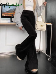 Cyflymder cold weather outfits Solid Corduroy Flare Pants Women Drape Slender Slimming Elastic Waist Designed Korean