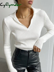 Cyflymder - Collared Rib Knit Top White / S Tops