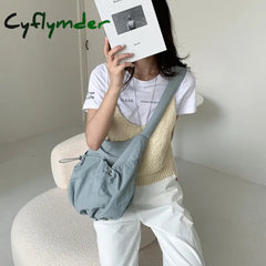 Cyflymder College Students Pleated Bag Casual Niche Korean Nylon Bag Large Capacity Female Crossbody Shoulder Bag