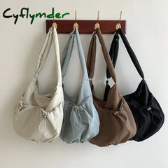 Cyflymder College Students Pleated Bag Casual Niche Korean Nylon Bag Large Capacity Female Crossbody Shoulder Bag