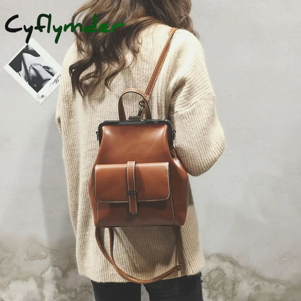 Cyflymder College Wind Retro Women Backpacks Fashion New High-Quality Pu Leather Shoulder Bags