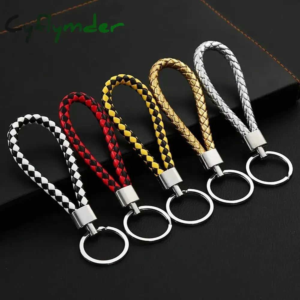 Cyflymder Colorful Pu Leather Braided Woven Rope Keychains Double Rings Fit Diy Bag Pendant Key