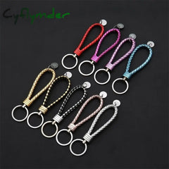 Cyflymder Colorful Pu Leather Braided Woven Rope Keychains Double Rings Fit Diy Bag Pendant Key