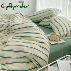 Cyflymder Colorful Striped Printing Duvet Cover And Sheet 3/4 pcs Bedding Set Adult Single Double Queen Sheet Set