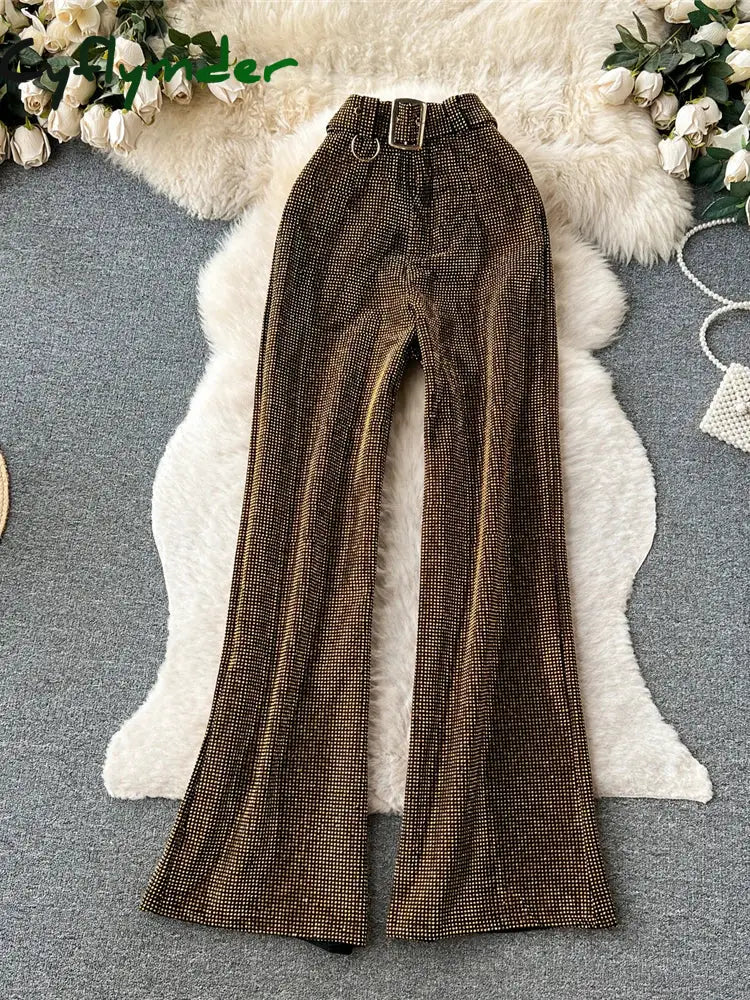 Cyflymder comfy outfits winter Autumn Winter Women Brown/Gray/Black/White Diamonds Long Pants Elegant Bling Shining