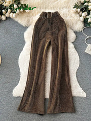Cyflymder comfy outfits winter Autumn Winter Women Brown/Gray/Black/White Diamonds Long Pants Elegant Bling Shining