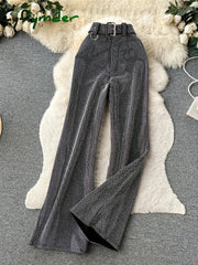 Cyflymder comfy outfits winter Autumn Winter Women Brown/Gray/Black/White Diamonds Long Pants Elegant Bling Shining