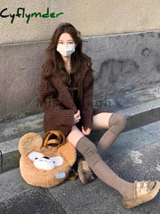 Cyflymder comfy outfits winter Preppy Style Sweet New 3 Piece Set Women Vintage Elegant Knitted Skirt Suit Female