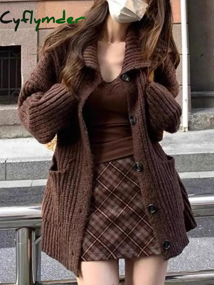 Cyflymder comfy outfits winter Preppy Style Sweet New 3 Piece Set Women Vintage Elegant Knitted Skirt Suit Female