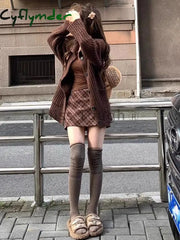 Cyflymder comfy outfits winter Preppy Style Sweet New 3 Piece Set Women Vintage Elegant Knitted Skirt Suit Female