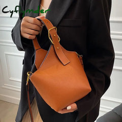 Cyflymder Contrast Color Tote Bucket Bag Fashion New High-Quality Pu Leather Women’s Designer