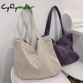 Cyflymder Corduroy Bag For Women Shopper Canvas Shoulder Tote Zipper Environmental Storage Large