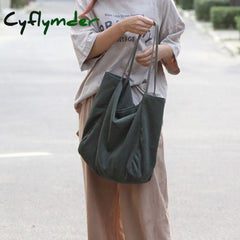 Cyflymder Corduroy Canvas Shoulder Bag With Inner Pocket Handbag Purse Large Capacity Schoolbag