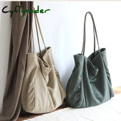 Cyflymder Corduroy Canvas Shoulder Bag With Inner Pocket Handbag Purse Large Capacity Schoolbag