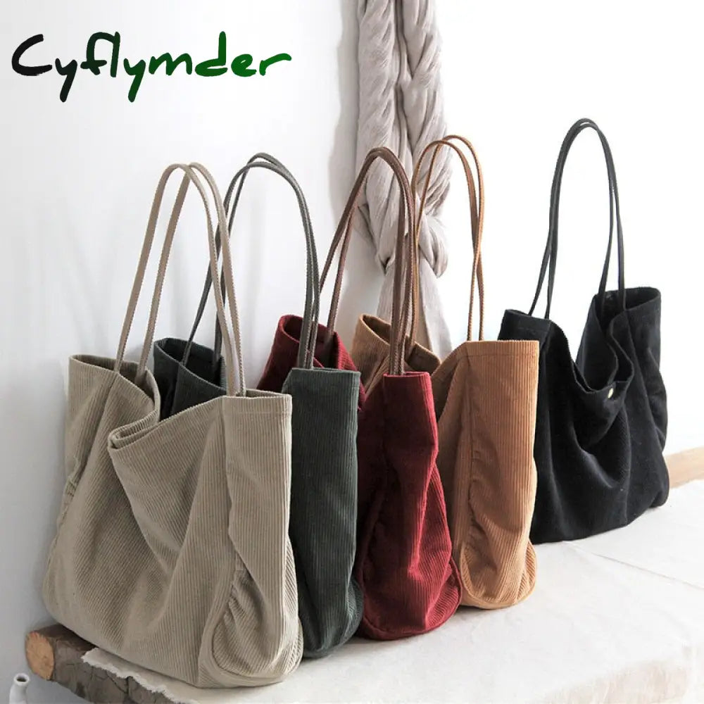 Cyflymder Corduroy Canvas Shoulder Bag With Inner Pocket Handbag Purse Large Capacity Schoolbag